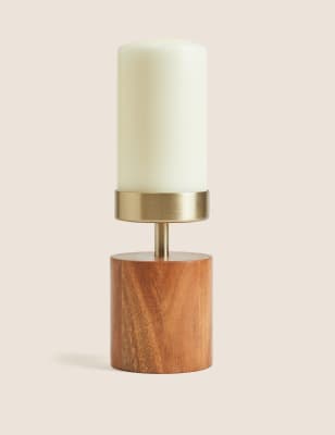 

M&S Collection Wood & Metal Pillar Candle Holder - Natural, Natural