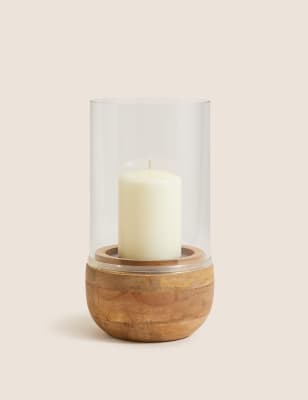 Wood and Glass Hurricane Lantern - LT