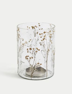 M&S Pressed Flower Hurricane Candle Holder - Clear, Clear