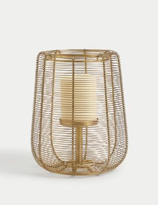 M&S Hand Wrapped Wire Lantern - Gold, Gold