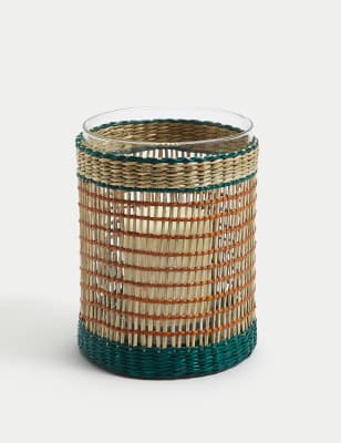 Woven Rattan Hurricane Candle Holder