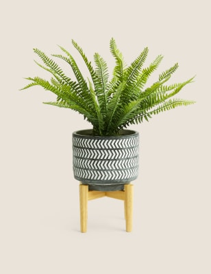 

Artificial Boston Fern Planter with Stand - Green, Green