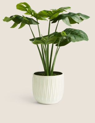 Philodendron artificiel en pot &agrave; motif d&eacute;grad&eacute;