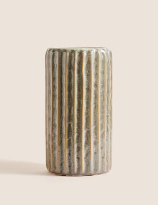 

M&S Collection Ribbed Reactive Glaze Ceramic Vase - Grey, Grey