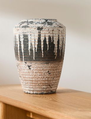 M&S X Fired Earth Large Drip Vase - Charcoal Mix, Charcoal Mix