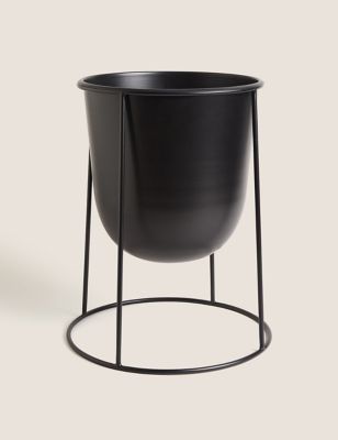 Large Metal Planter with Stand - Black, Black