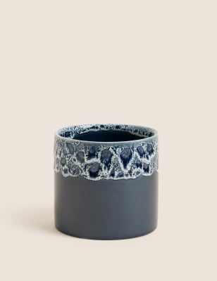 

M&S Collection Medium Ceramic Glazed Planter - Blue, Blue