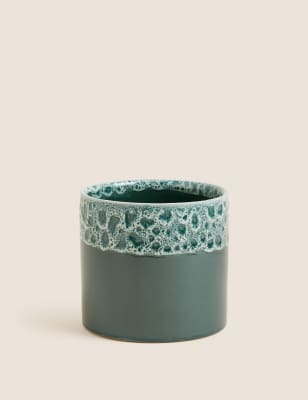 

M&S Collection Medium Ceramic Glazed Planter - Green, Green