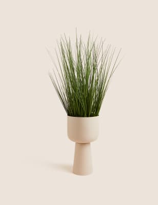 

Moss & Sweetpea Artificial Grass in Metal Cup Planter - Beige, Beige