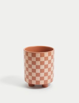 M&S Chequerboard Ceramic Planter - Terracotta, Terracotta