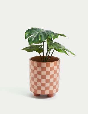 Moss & Sweetpea Ceramic Chequerboard Planter - Terracotta, Terracotta