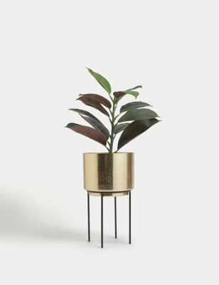 M&S Medium Textured Gold Planter with Stand, Gold