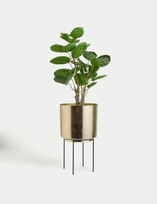 M&S Large Textured Gold Planter with Stand, Gold