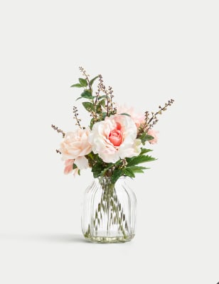 Artificial Bouquet in Glass Vase