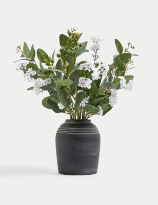 Moss & Sweetpea Artificial Flower Arrangement in Vase - Charcoal, Charcoal