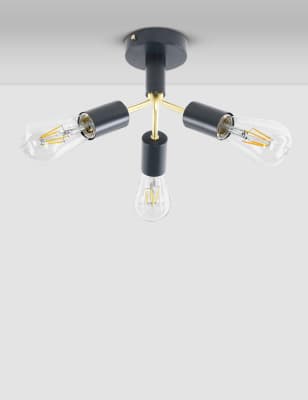 Exposed Bulb 3 Light Flush Ceiling Light
