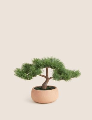Moss & Sweetpea Artificial Bonsai Tree in Concrete Pot - Green, Green