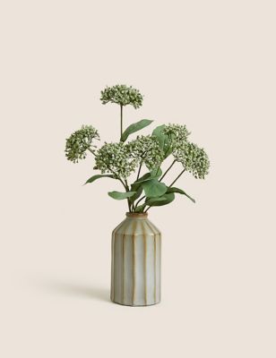 Moss & Sweetpea Artificial Cow Parsley in Ceramic Vase - Green, Green