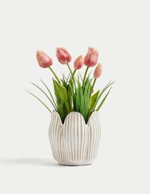 Artificial Tulips in Ceramic Pot | Moss & Sweetpea | M&S