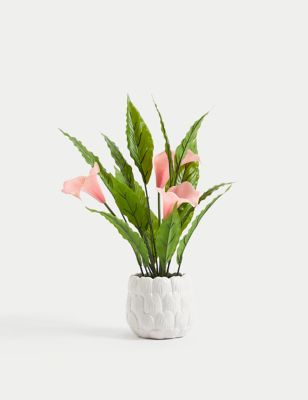 Moss & Sweetpea Artificial Calla Lily in Ceramic Pot - Pink, Pink