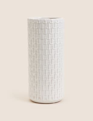 

M&S Collection Scallop Cylinder Vase - White, White