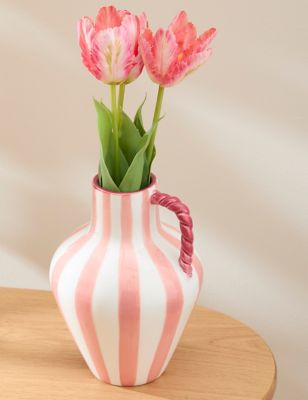 M&S Striped Jug Vase - Pink, Pink