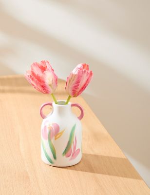 M&S Ceramic Glazed Floral Vase - Multi, Multi