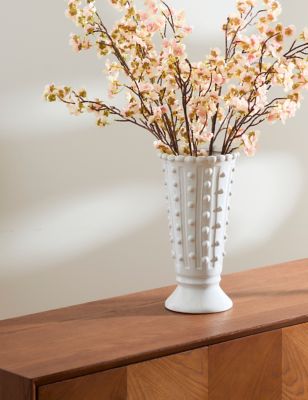 M&S Bobble Trim Vase - White, White