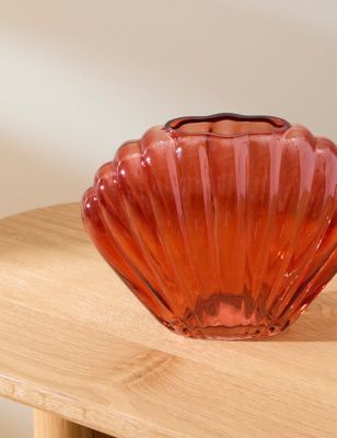 M&S Shell Glass Vase - Orange, Orange