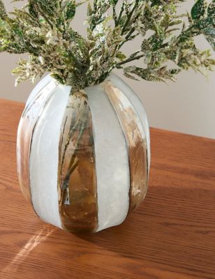 M&S Large Striped Glass Vase - Grey, Grey