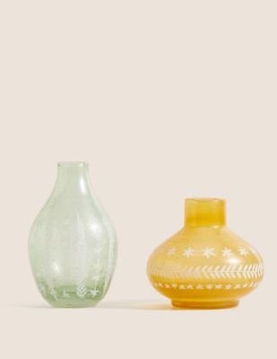 

M&S Collection Set of 2 Engraved Bud Vases - Yellow, Yellow