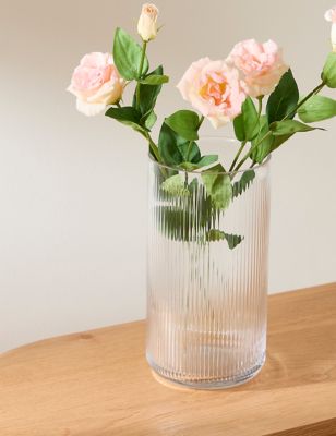 M&S Glass Ribbed Vase - Clear, Clear