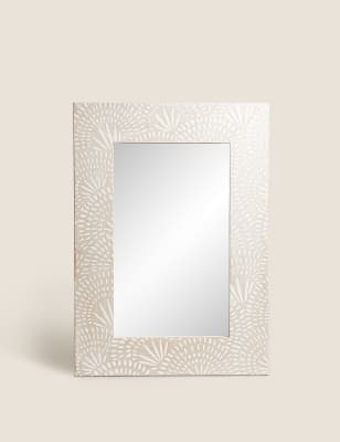 

Wooden Medium Square Engraved Wall Mirror - Natural, Natural