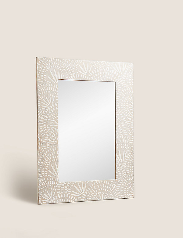 Wooden Medium Square Engraved Wall Mirror