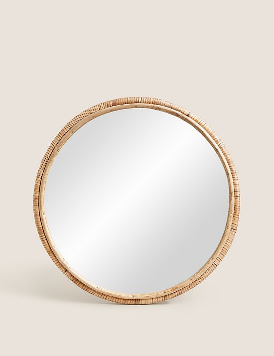 مرآة للتعليق على الحائط بتصميم دائري من الخيزران