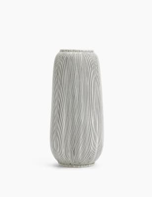 

Large Linear Striped Vase - Grey, Grey