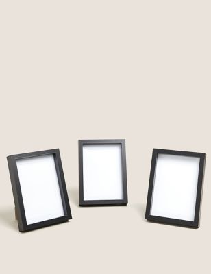 M&S Set of 3 Wood Photo Frames 4x6 inch - Black, Black,Grey,Natural Mix