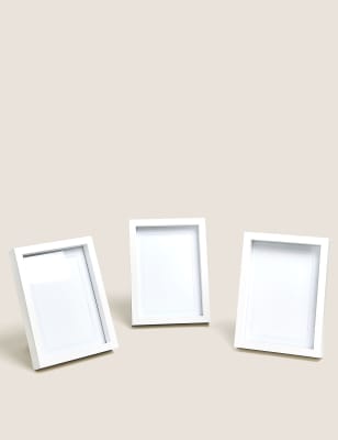 M&S Set of 3 Wood Photo Frames 4x6 inch - White, White,Grey,Natural Mix