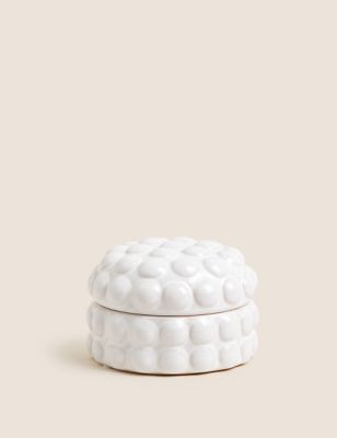 

M&S Collection Ceramic Glazed Bobble Trinket Box - White, White