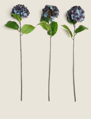 

Set of 3 Artificial Hydrangea Single Stems - Blue, Blue