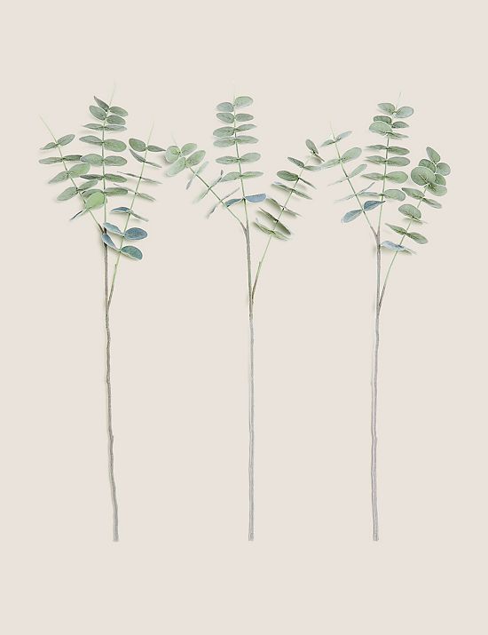 Set of 3 Artificial Eucalyptus Single Stem