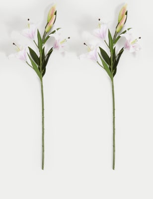 Set of 2 Artificial Large Stargazer Lilies