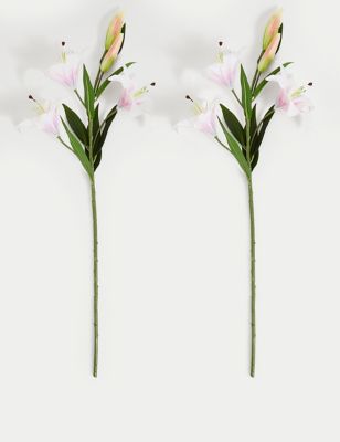 Moss & Sweetpea Set of 2 Artificial Large Stargazer Lilies - Pink, Pink