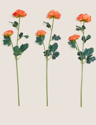 

Set of 3 Artificial Ranunculus Single Stems - Orange, Orange