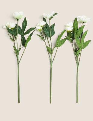 

Set of 3 Artificial Hellebore Single Stems - White Mix, White Mix