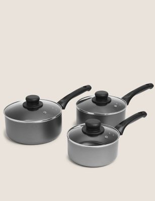 M&S 3pc Everyday Aluminium Non-Stick Pan Set - Grey, Grey