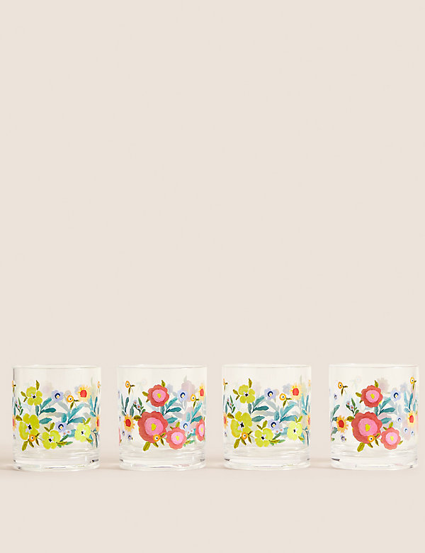 Set Of 4 Expressive Floral Picnic Tumblers - LK