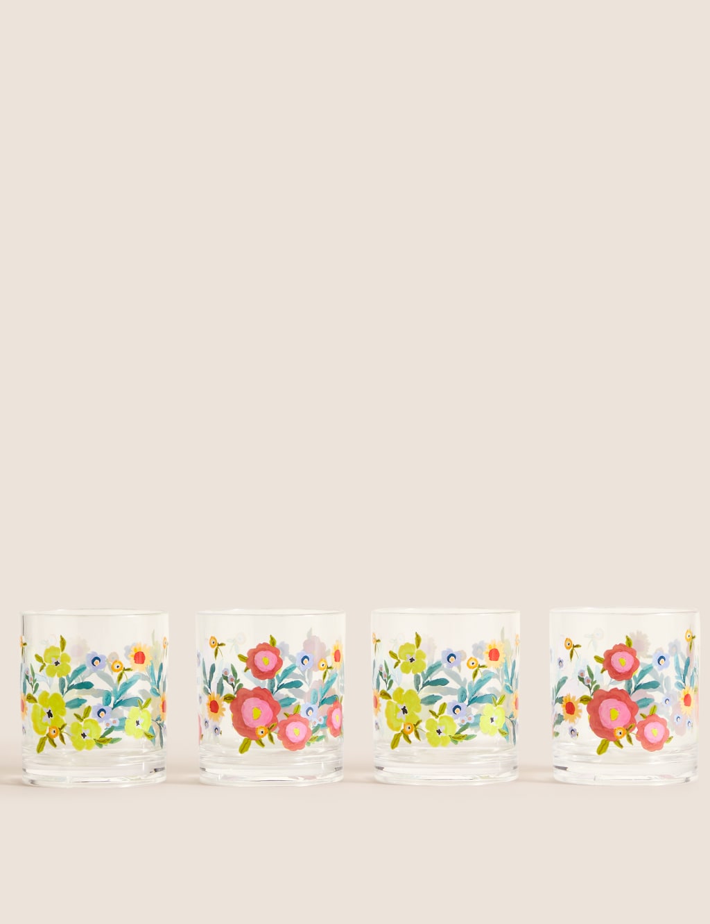 Set Of 4 Expressive Floral Picnic Tumblers