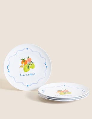 Lot de 4&nbsp;grandes assiettes pour pique-nique à motif fruit - BE