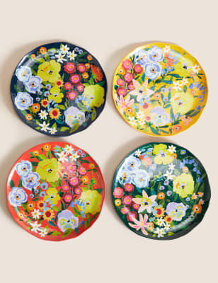 Set Of 4 Expressive Floral Picnic Dinner Plates